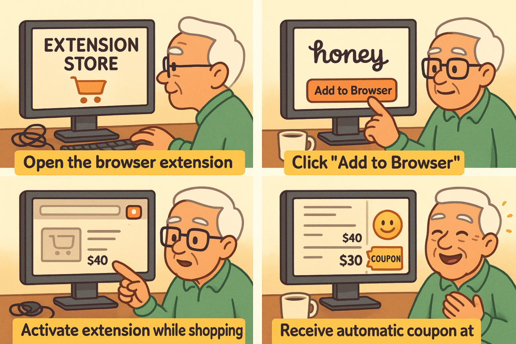 Follow these simple steps to install and use an AI-powered browser extension that automatically finds the best deals for you, so you never miss a sale online.