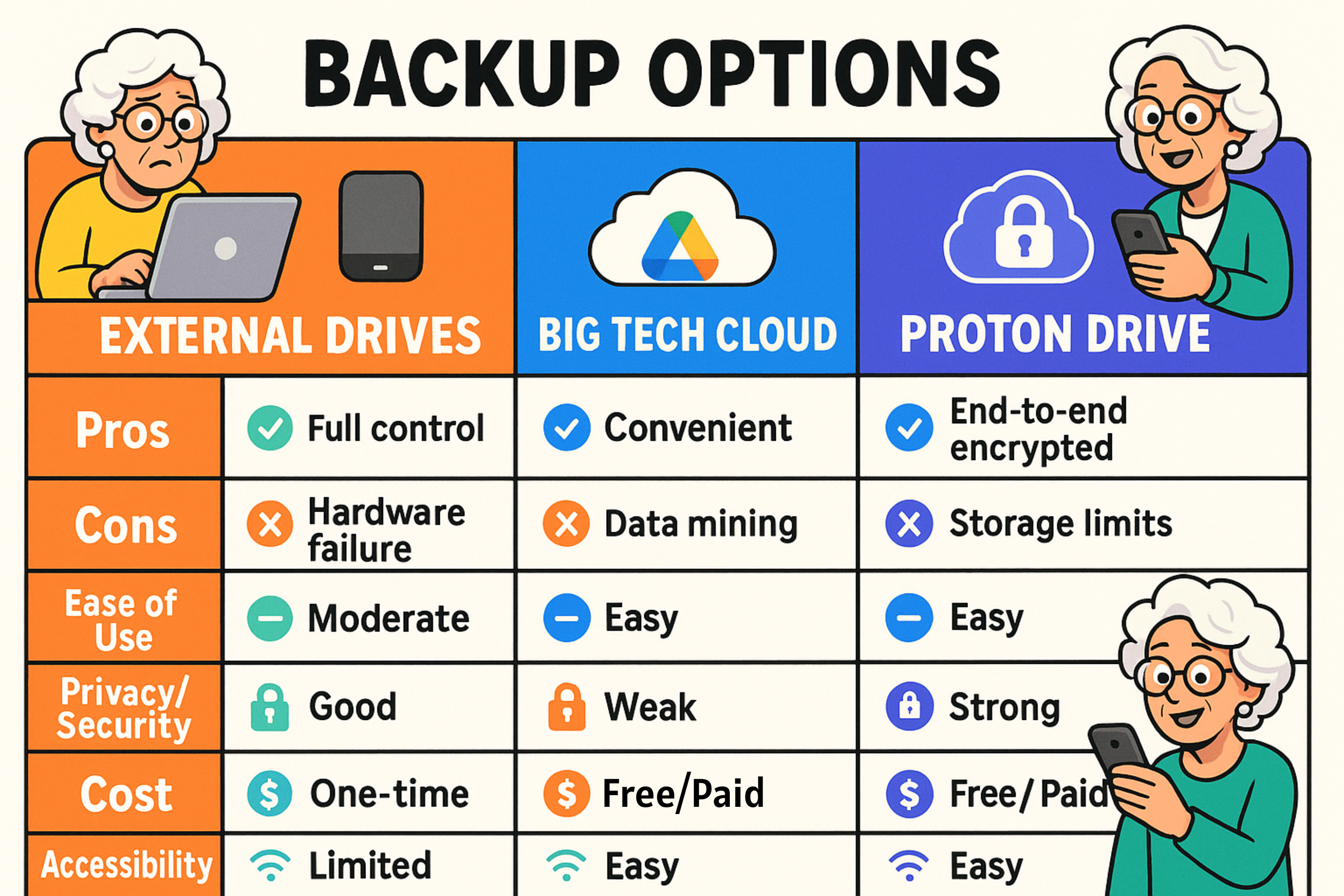 Backup options comparison table