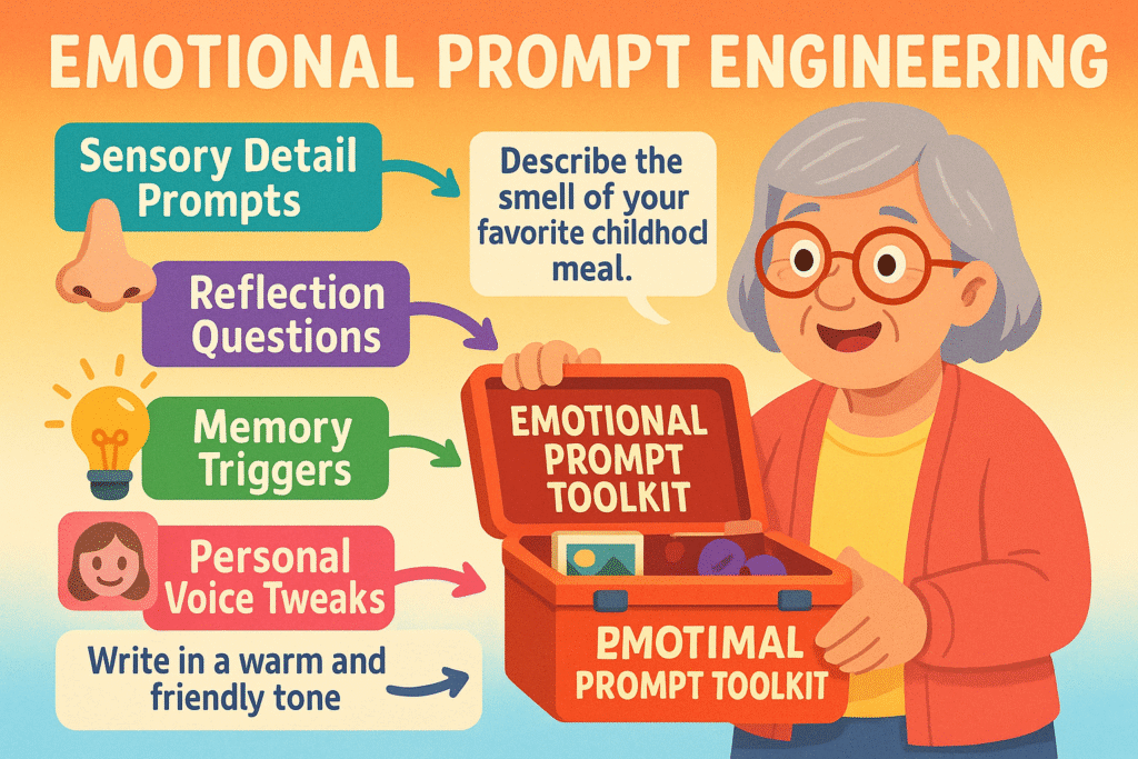 Use this Emotional Prompt Engineering toolkit to craft AI prompts that unlock rich sensory and reflective memories, helping family stories become deeply personal and authentic.