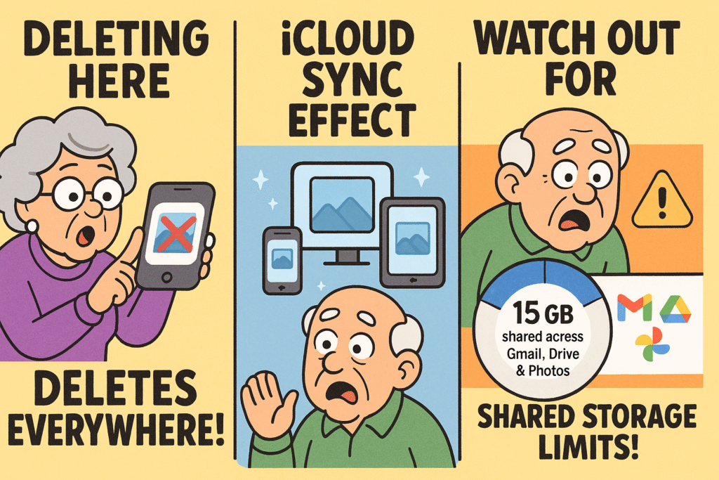Understanding iCloud Sync vs. Backup and Google Storage Limits: A step-by-step visual guide to avoid accidental photo loss and storage confusion.