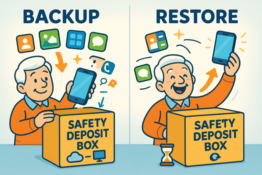 Think of backing up your phone like putting your precious information in a safety deposit box — safe and ready to restore anytime you need it.