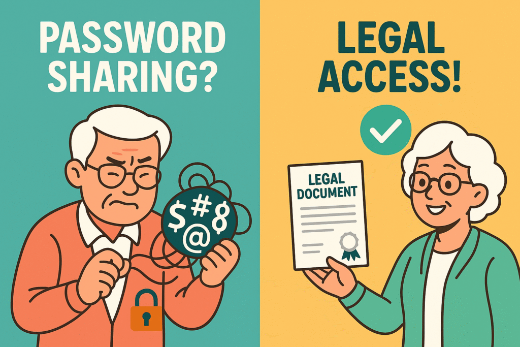 Know the difference: sharing passwords can cause headaches, but legal fiduciary access safeguards your legacy and your loved ones’ peace of mind.