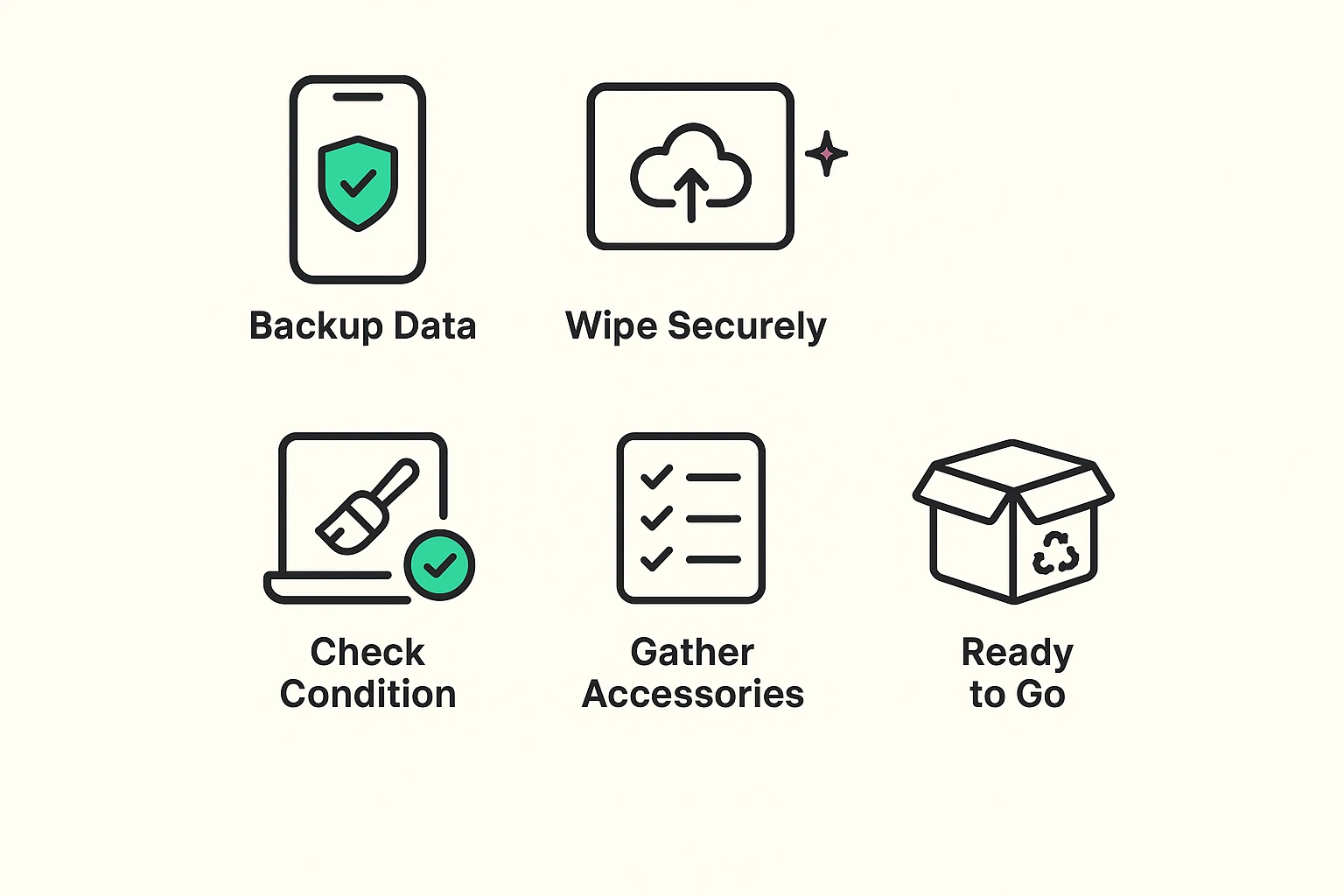 Visual guide outlining five essential steps for seniors to securely wipe and prepare gadgets for resale or recycling, enhancing privacy and value.