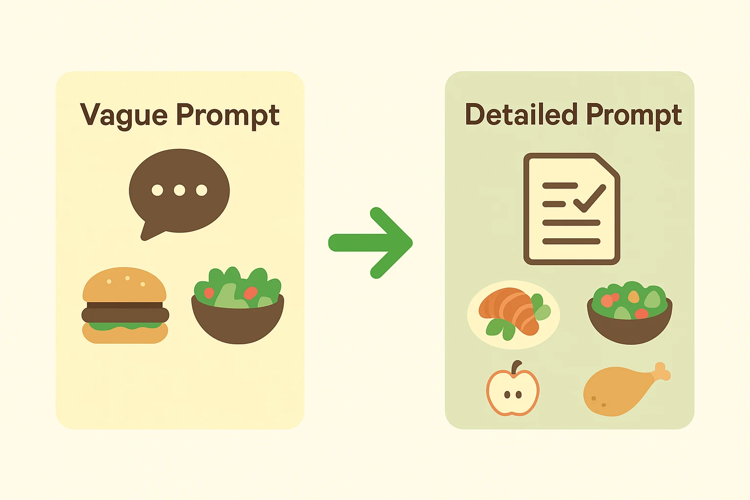 Contrasting prompts and their impact on meal planning results.