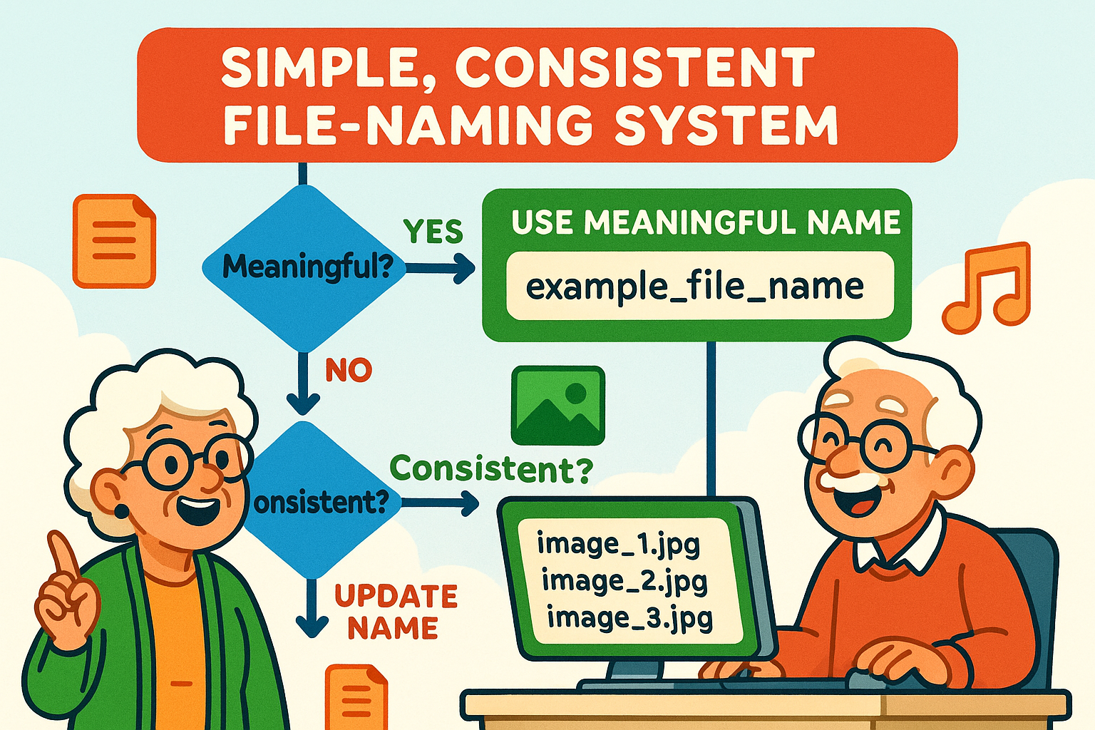 Easily adopt a straightforward file-naming system that keeps decades of digital memories organized and accessible for the whole family.