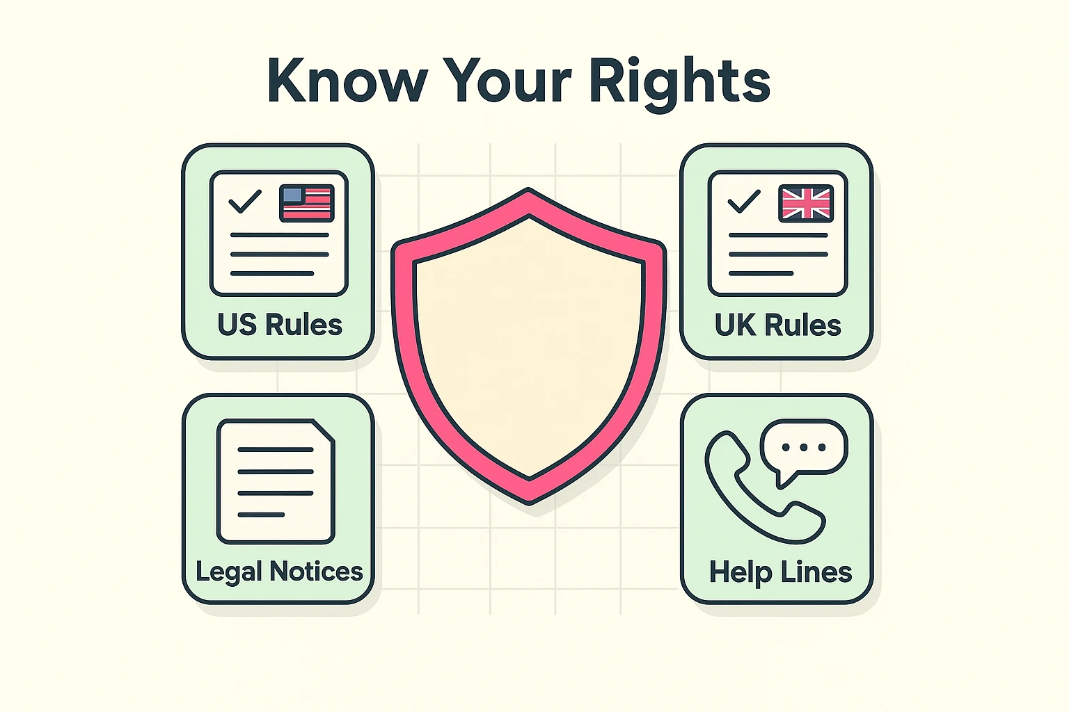 This image explains consumer rights in the US and UK, showing key legal protections and customer support in a clear, senior-friendly visual.