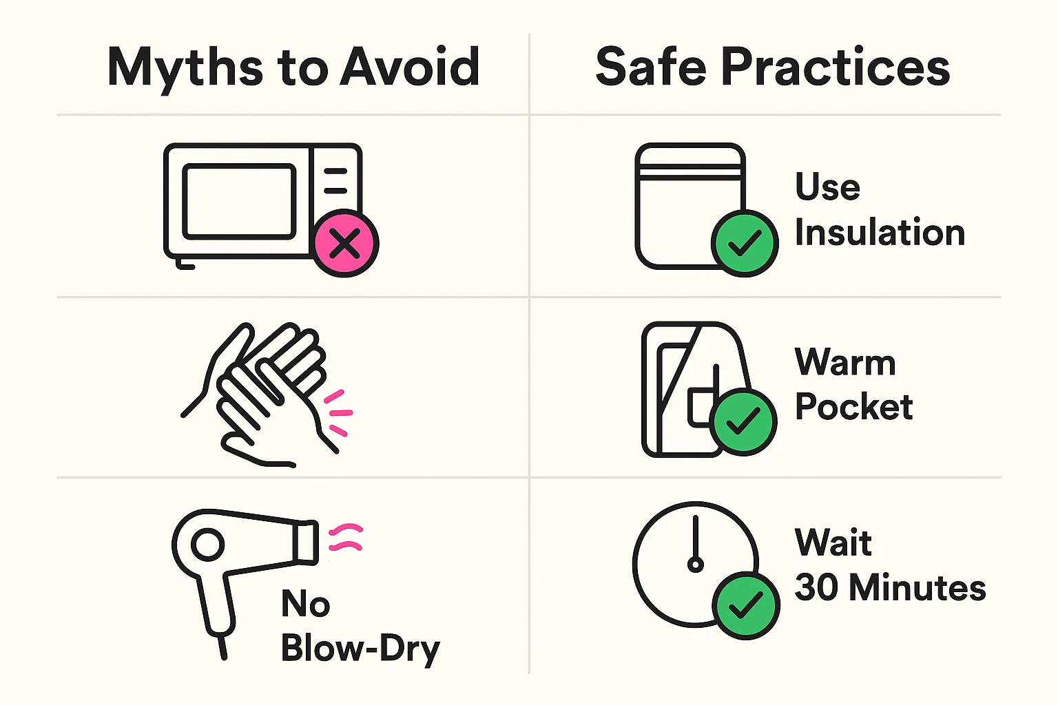 This visual debunks common harmful myths while promoting safe winter phone handling practices, emphasizing dew point dangers for seniors.