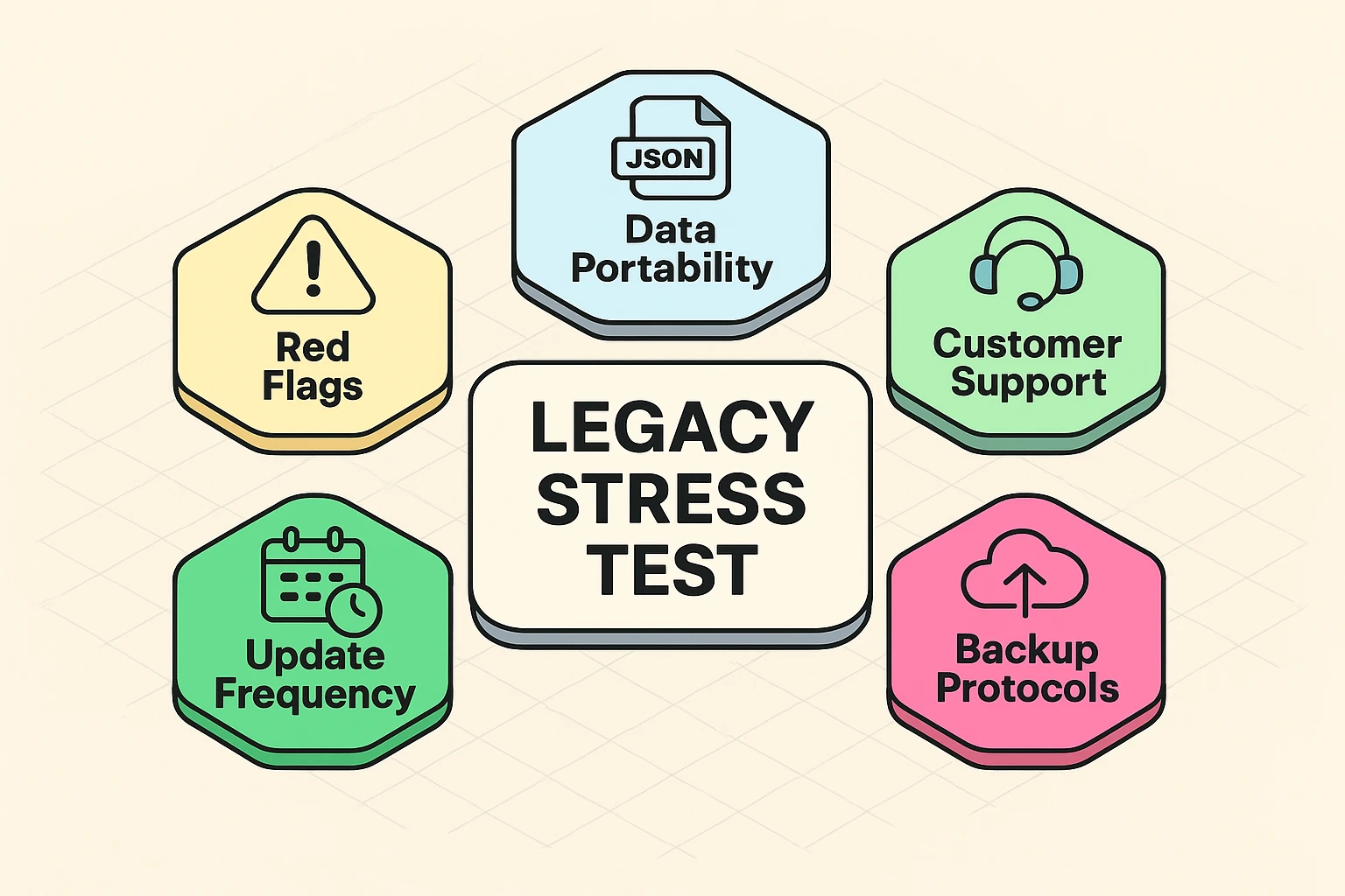 This graphic outlines the critical five-point checklist users should apply before choosing a digital legacy service to ensure robustness and trustworthiness.