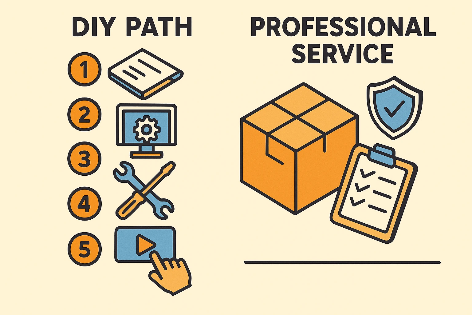 Guides seniors through choosing between DIY digitization and professional scanning, with clear steps and checks.