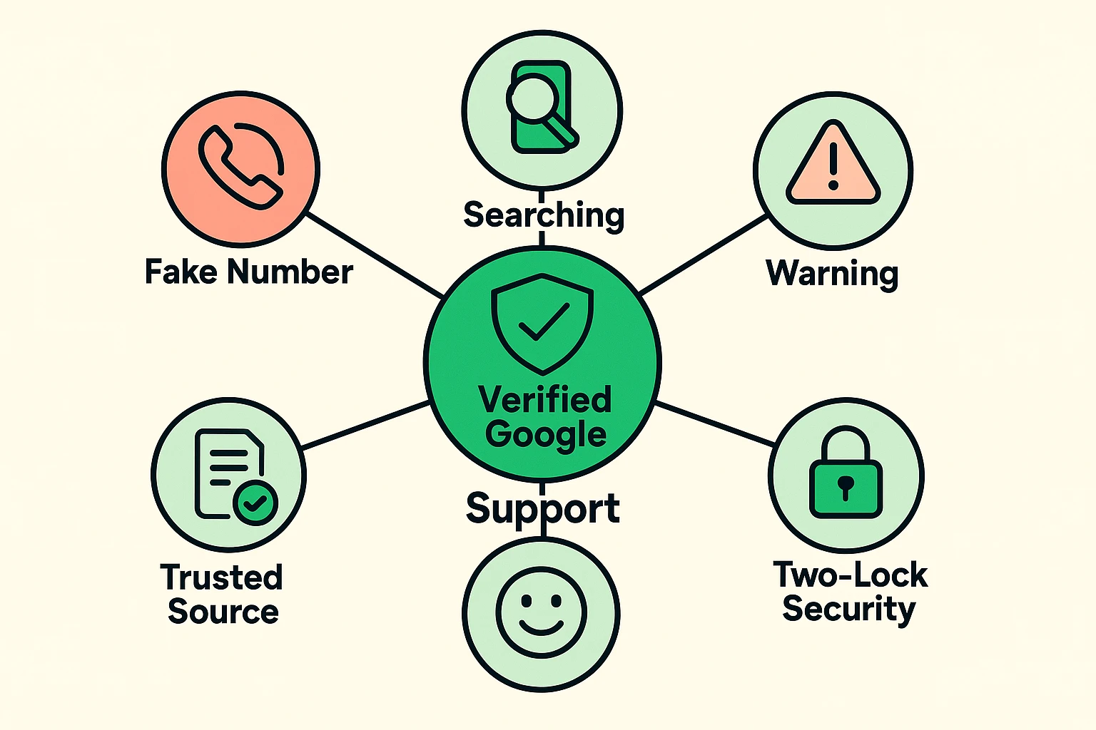 This diagram educates seniors on how to recognize and avoid Google account recovery scams by differentiating trusted support from fraudulent threats.