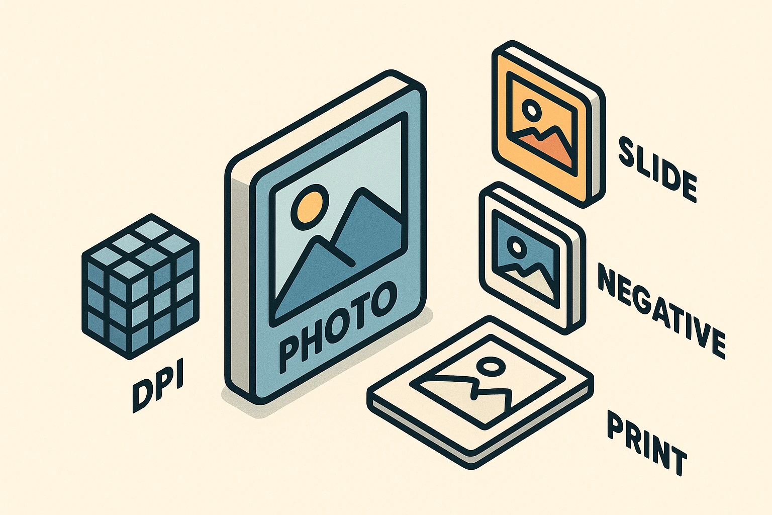 This image clarifies photo formats and uses a DPI mosaic analogy to demystify resolution for senior readers.