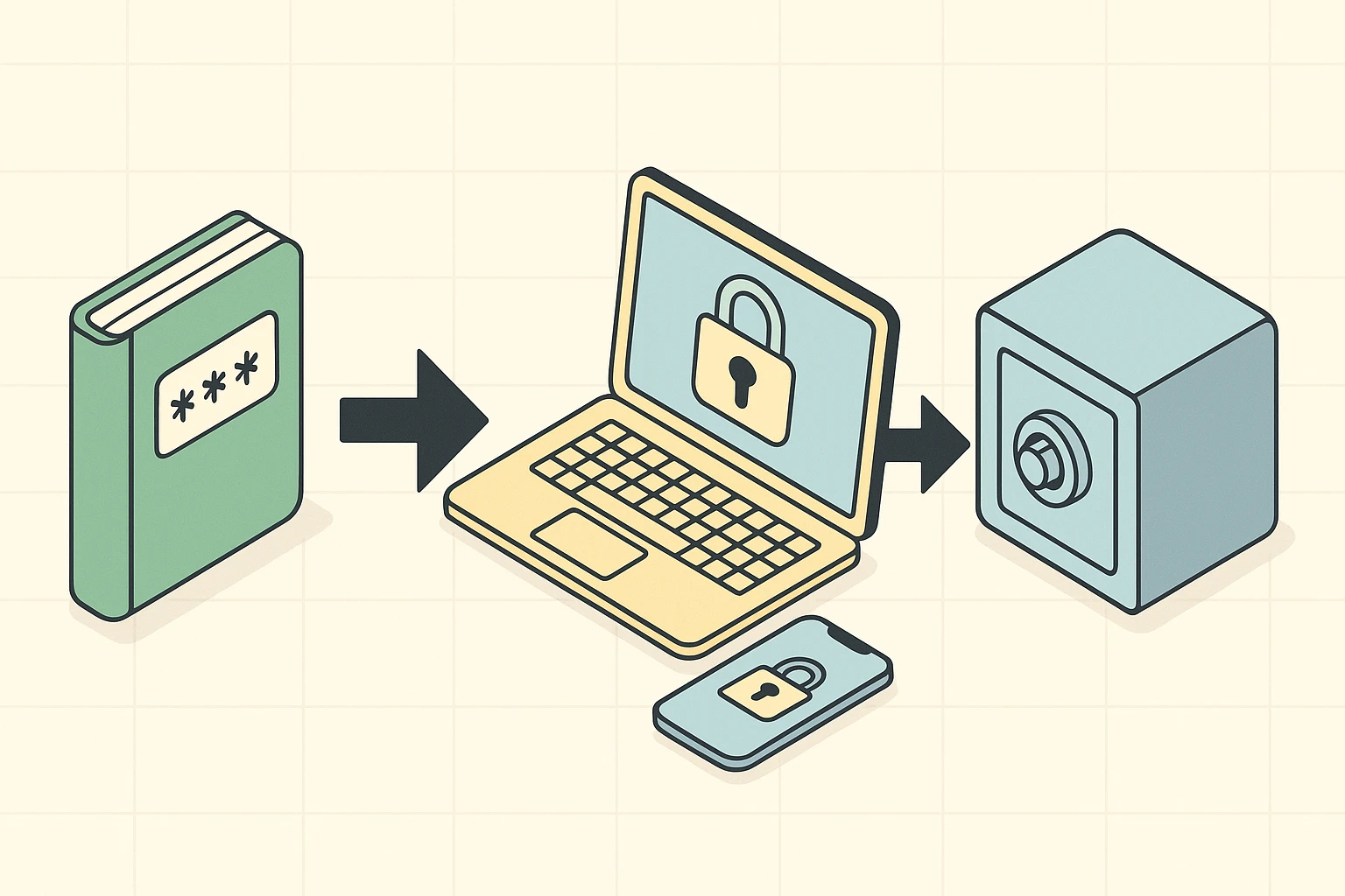 Hybrid transition path from physical to digital password management to help tech-averse users.