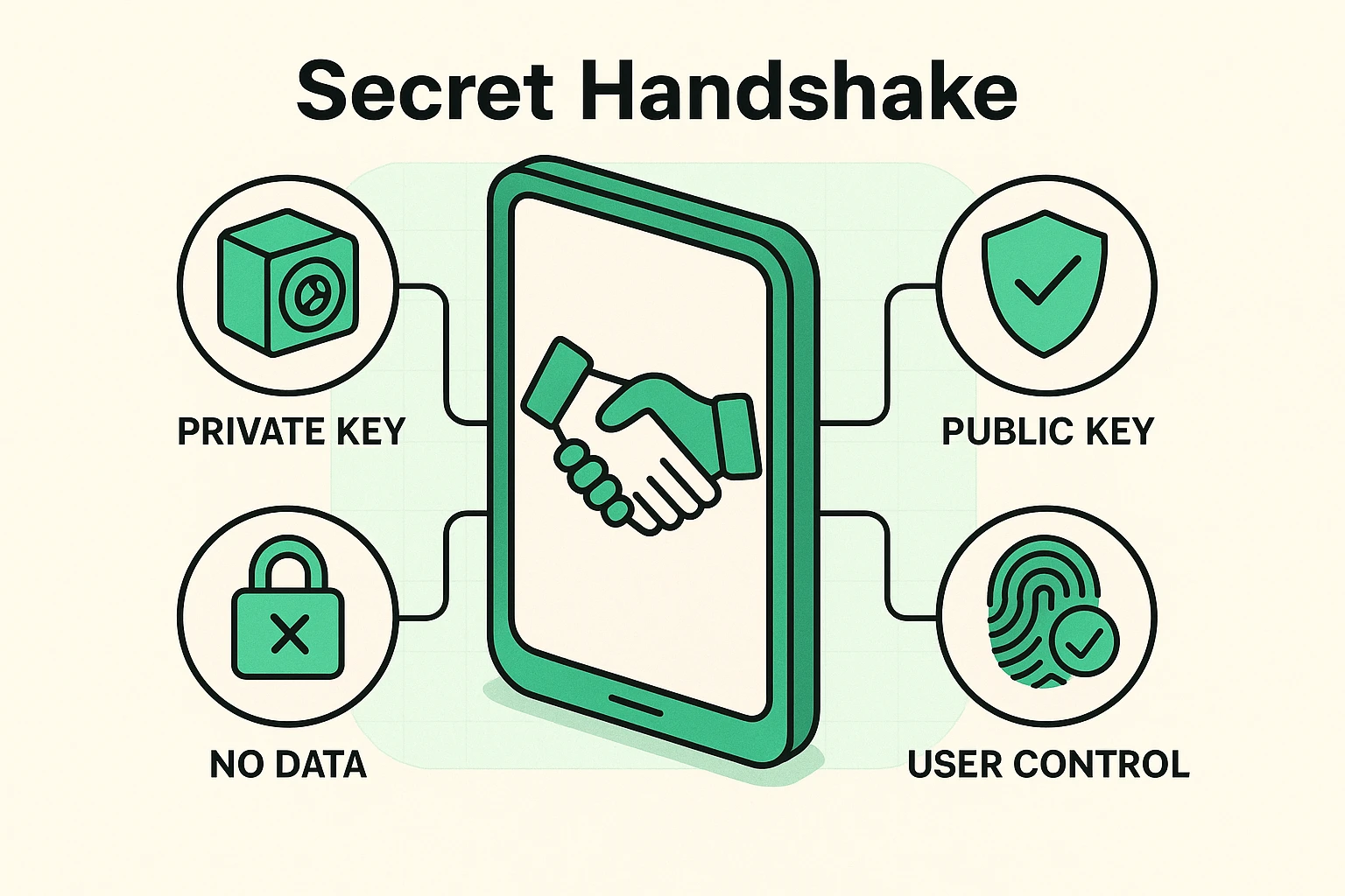 This visual explains the 'Secret Handshake' mechanism where your device and website authenticate securely without sending your biometric data.