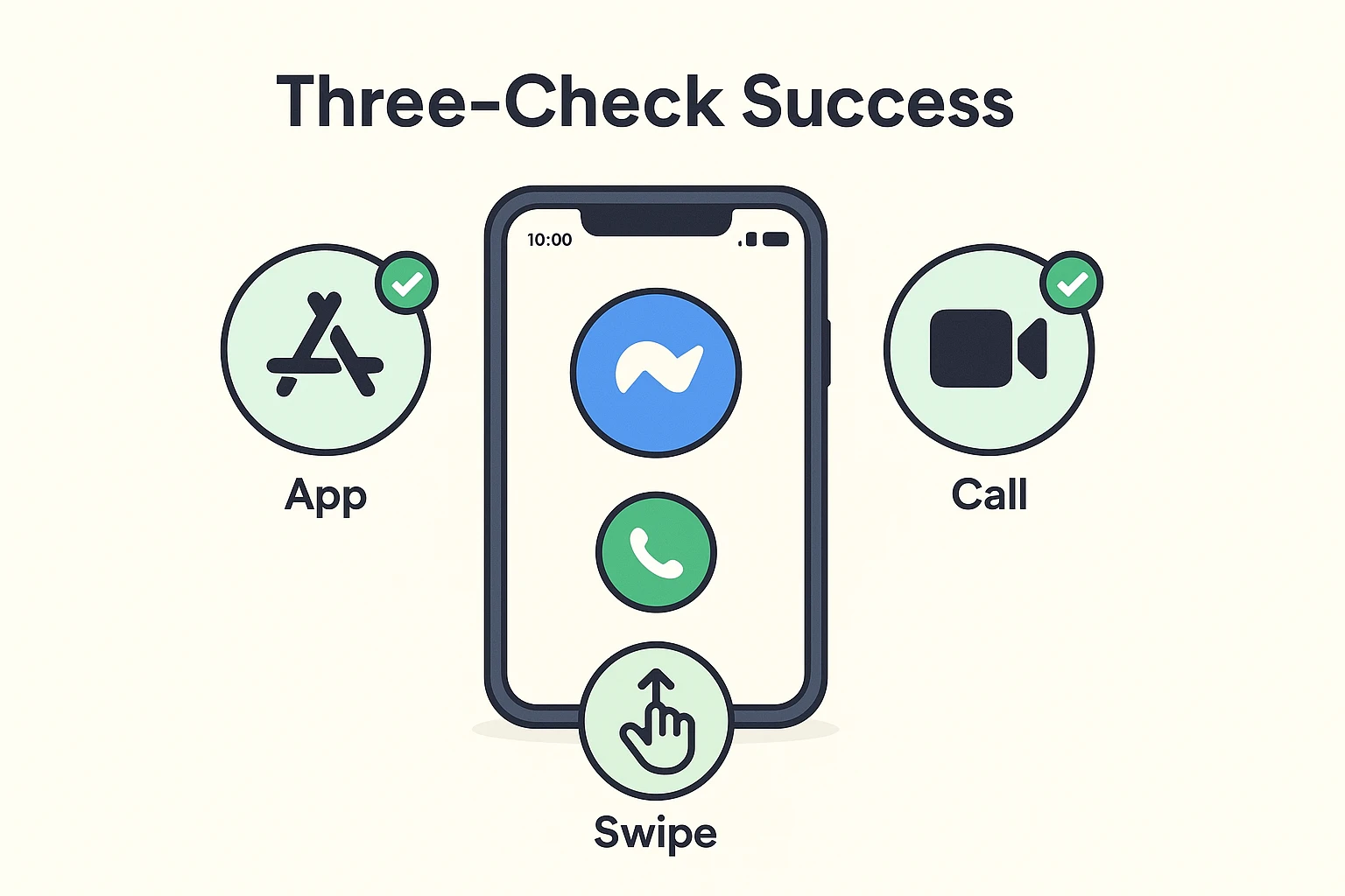 This image breaks down the essential 'Three-Check Success' system seniors must follow to use 'Watch Together' effectively on Facebook Messenger.
