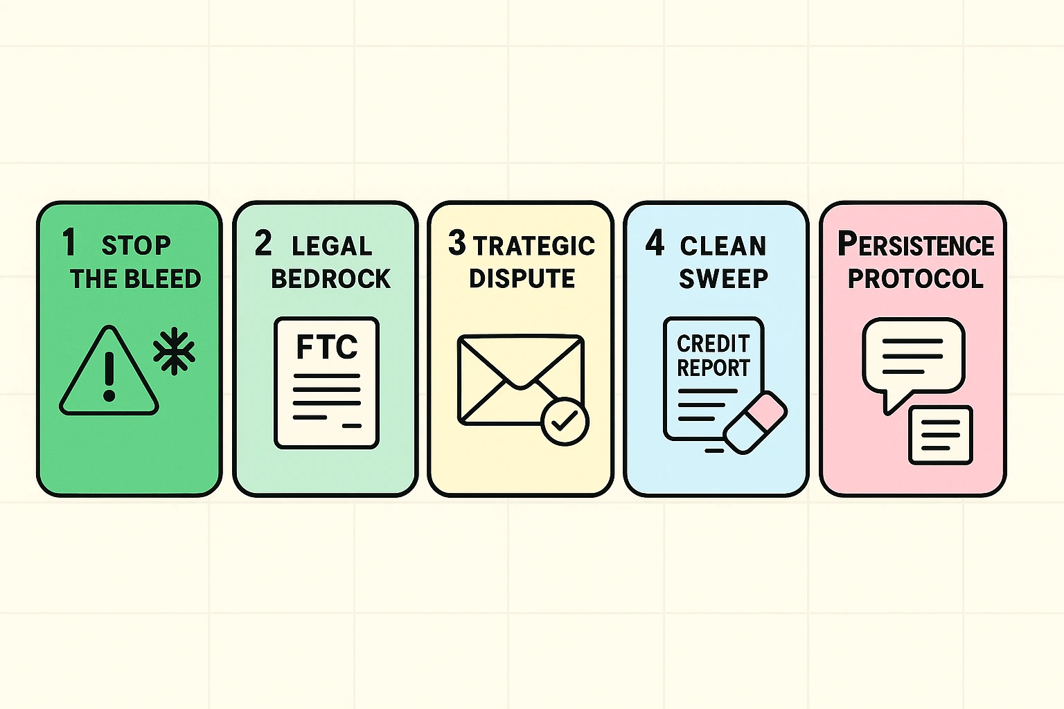 This image illustrates the senior-focused step-by-step recovery roadmap from immediate action through persistence, using clear visual cues and soothing pastels for clarity.