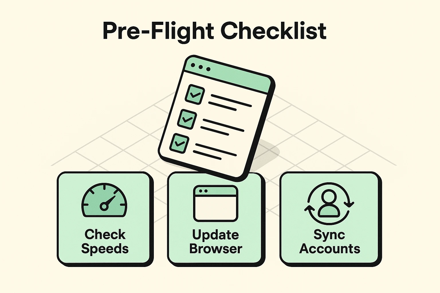 This image simplifies the essential steps seniors should complete before starting a virtual movie night to ensure smooth streaming and connection.