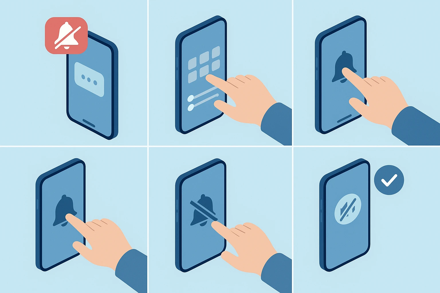 Five-step process to quiet device notifications for seniors.