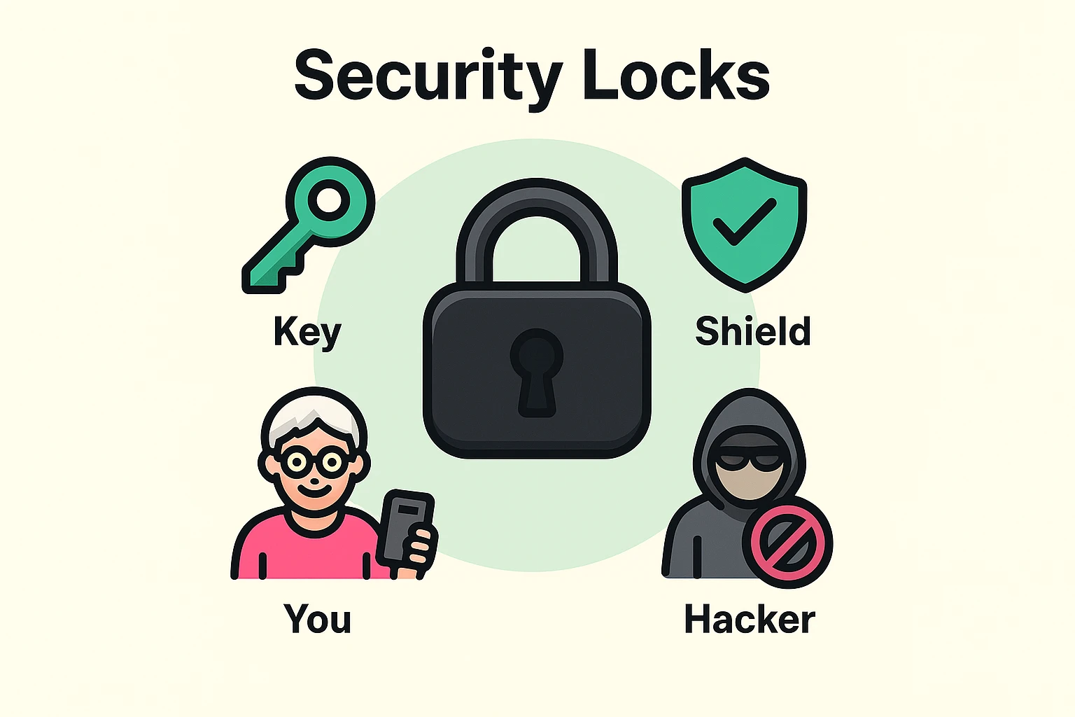 This image explains the update process using a lock-and-key analogy, illustrating how updates secure your device like a locksmith protecting a home.