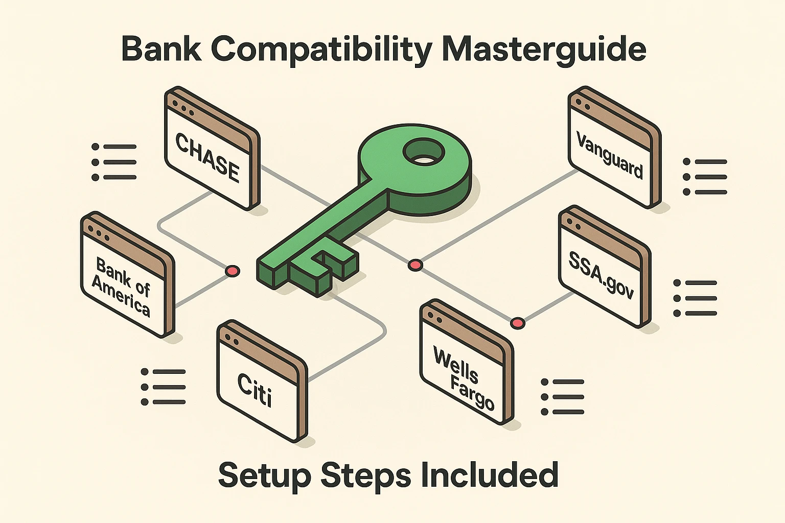 Maps major banks’ compatibility and provides setup steps for hardware keys.