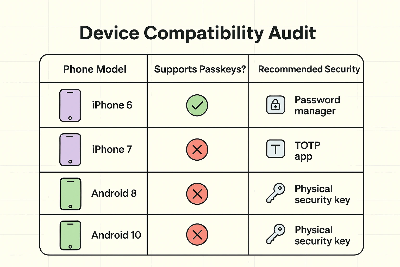This compatibility audit helps users identify which old devices lack passkey support and what alternative security methods are best suited.