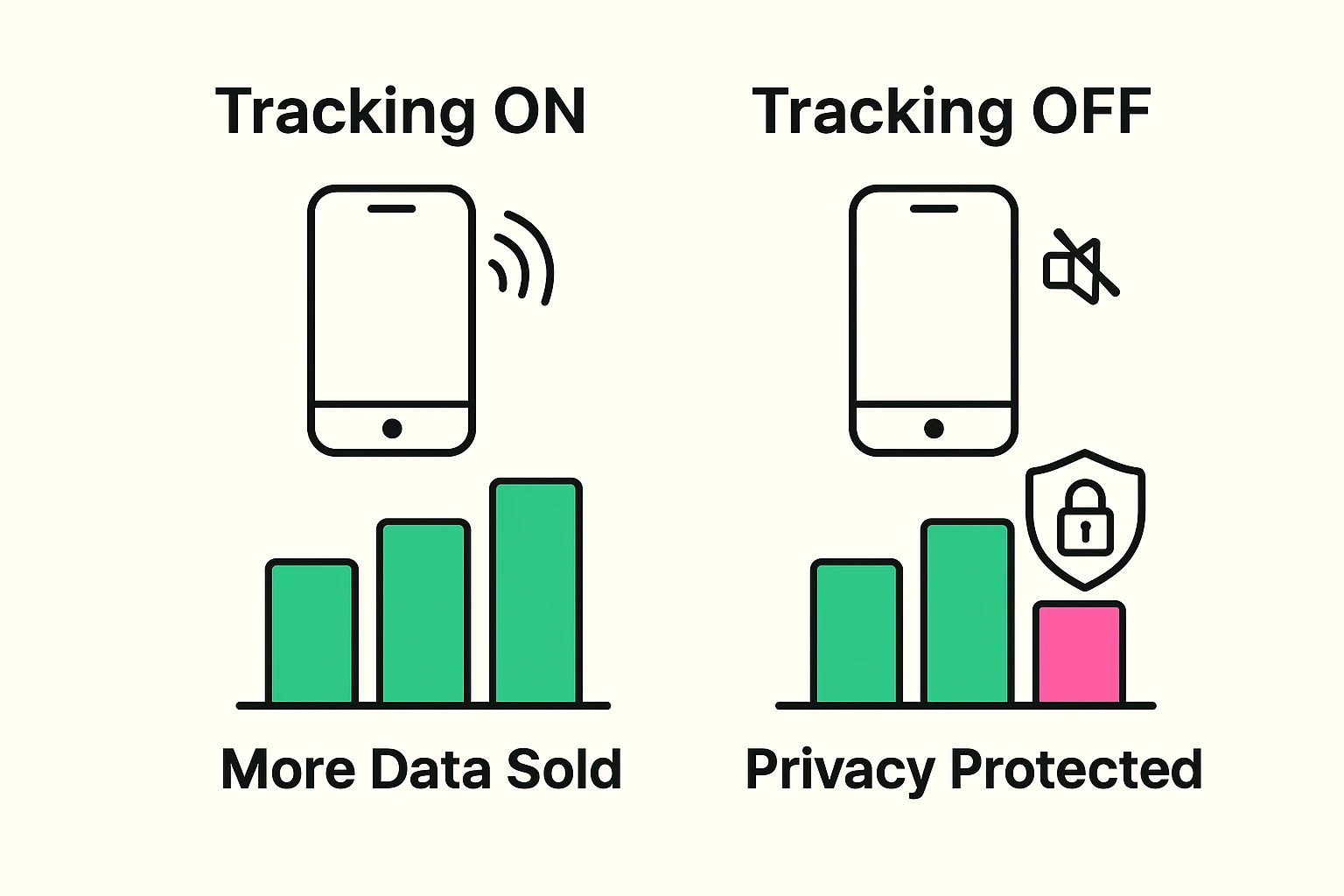 This visual highlights the direct benefits of disabling background tracking: improved battery life and enhanced privacy protection.