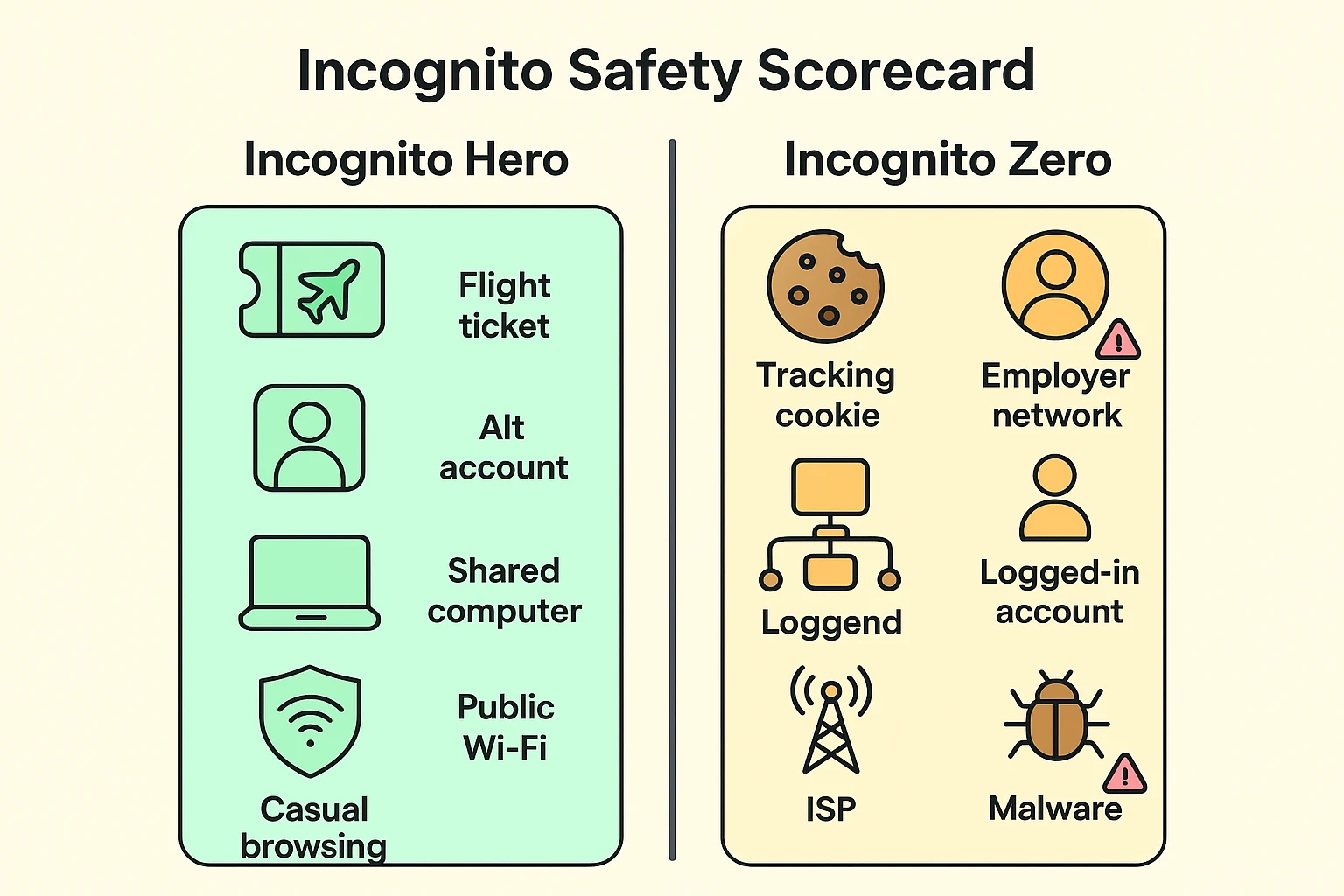 The Safety Scorecard helps readers quickly identify when Incognito mode is effective and when additional privacy tools are needed.