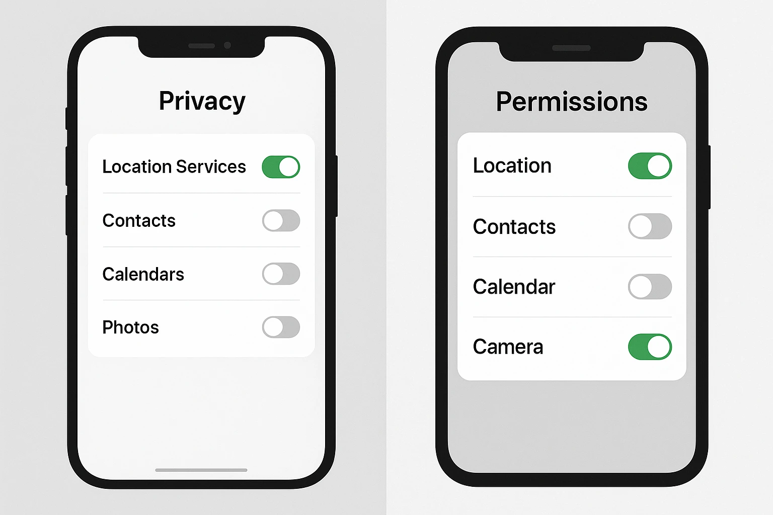 This side-by-side visual helps seniors manage permissions on both platforms.