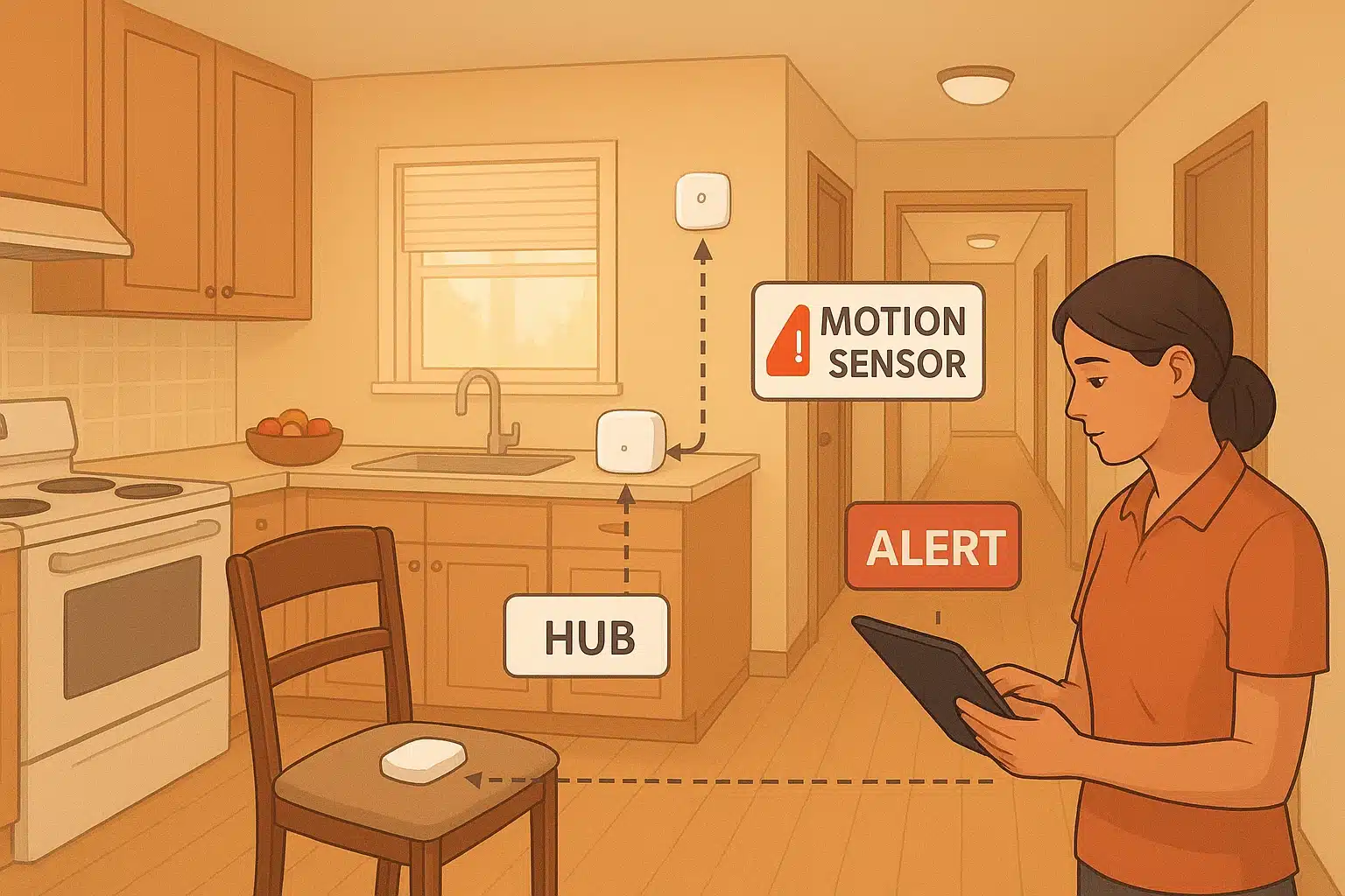 Practical sensor placement and alert routing in a home environment.