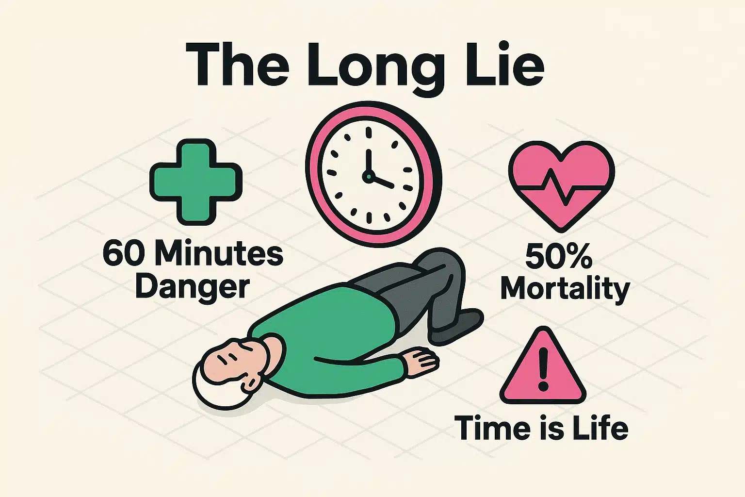 This image highlights the critical danger of delayed fall assistance, illustrating why timely robotic detection is vital for senior safety.