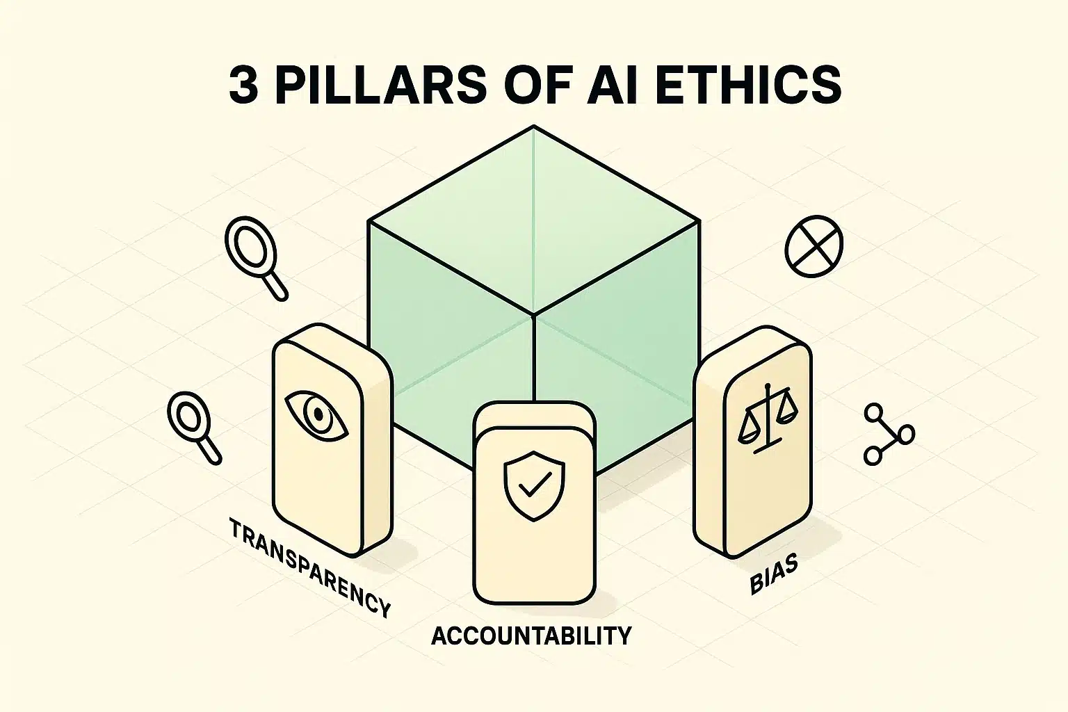 This visual represents the three pillars of AI ethics vital for senior care: transparency, accountability, and bias, emphasizing the need for explainable AI systems.