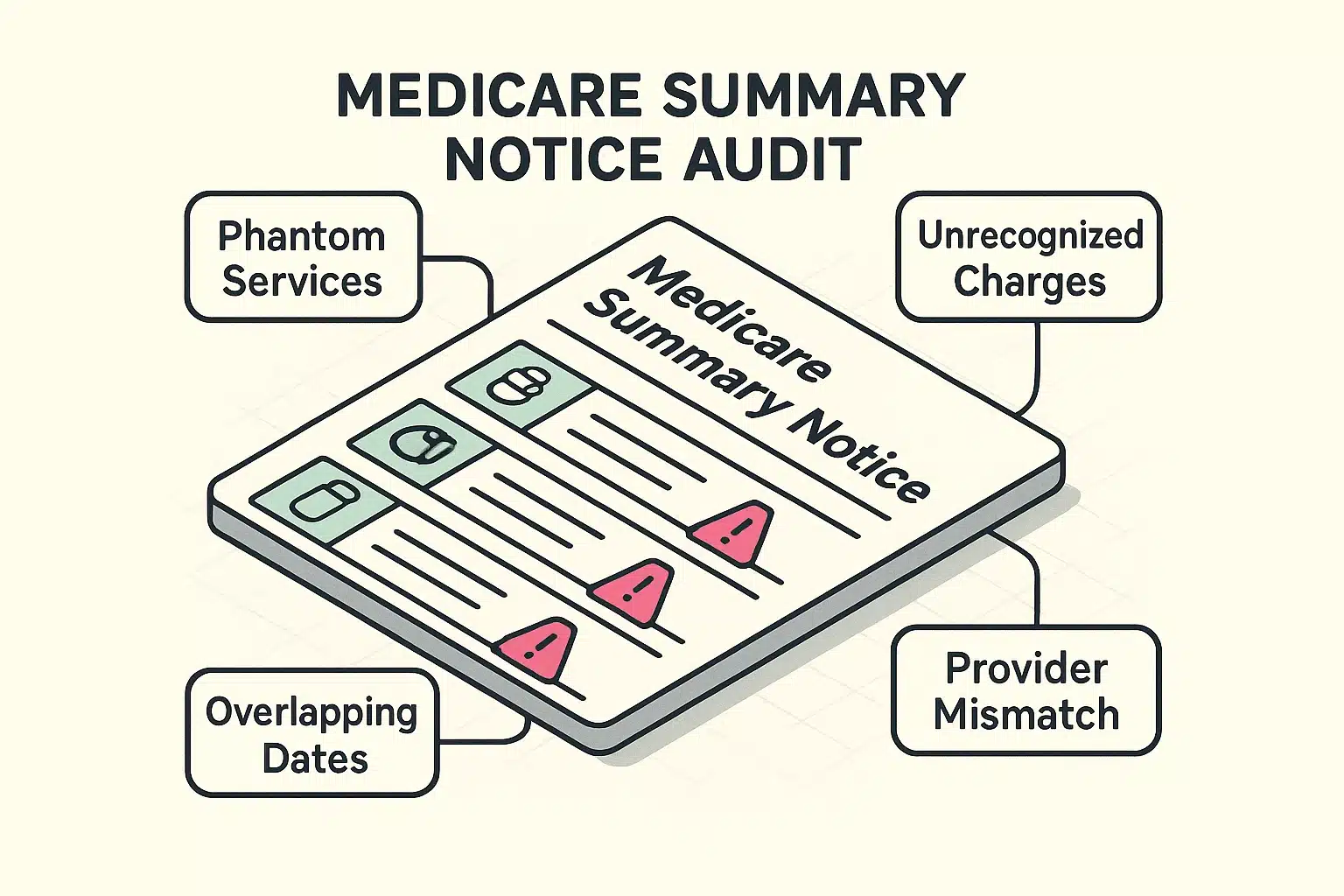 This visual breaks down how to audit Medicare statements, highlighting common fraud indicators seniors should watch for to protect their health identity.